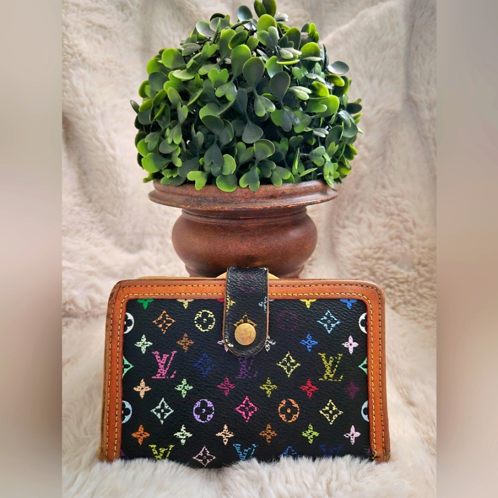Authentic Louis Vuitton Multi Color Murakami Kiss Clasp Wallet